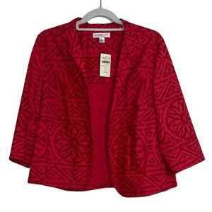 NWT Coldwater Creek Women's Sz L Petite Top Red With Grey Geometric Patterns